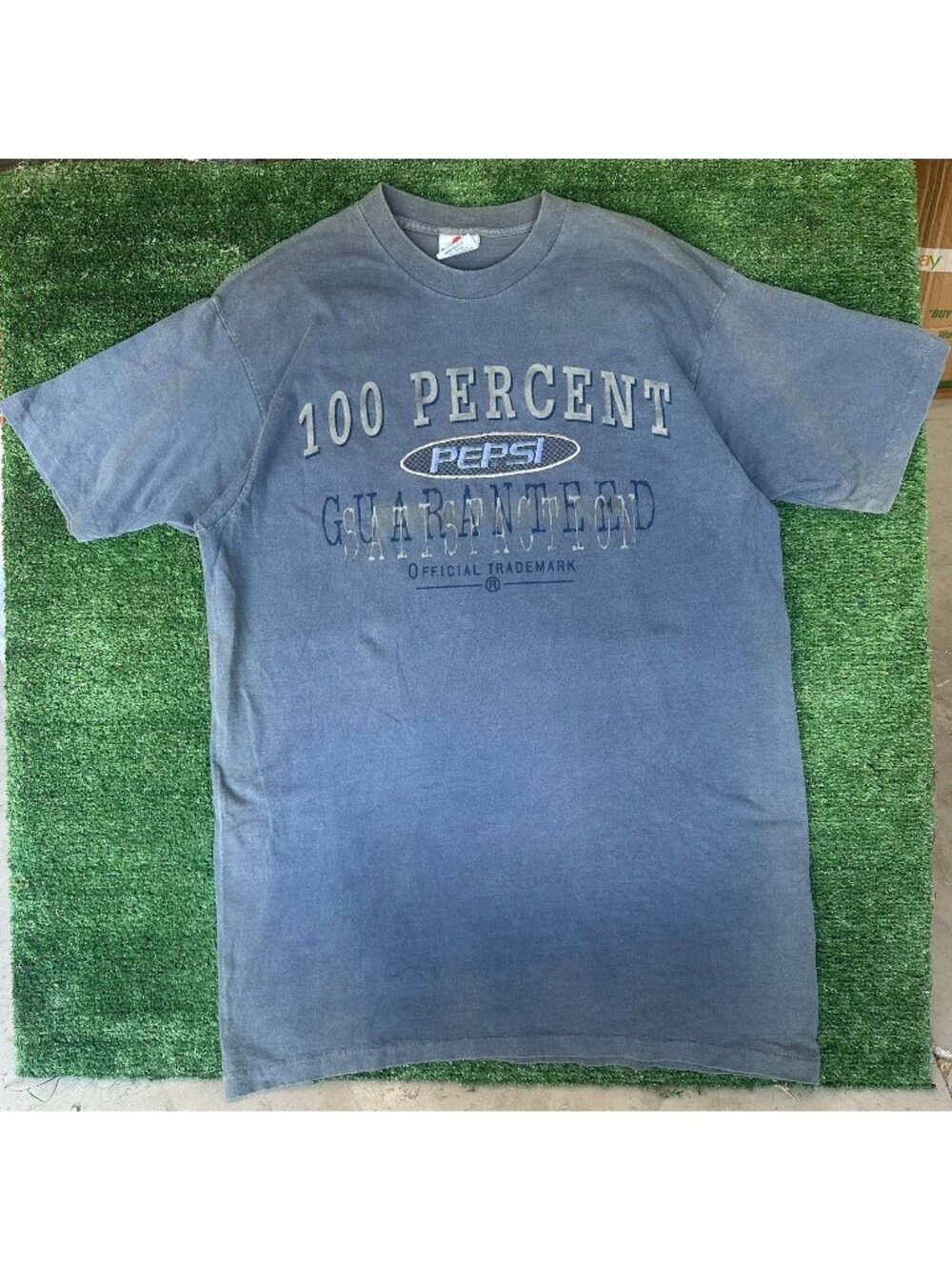 Vintage 90s Pepsi Embroidered T-Shirt Single Stitch Sun Faded Blue L/XL Grunge
